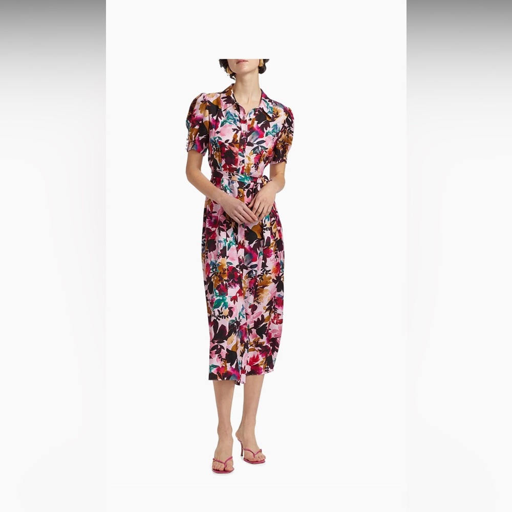 Saloni Vanessa Floral Silk Tie-Waist Shirtdress 4 NWT - Picture 6 of 10